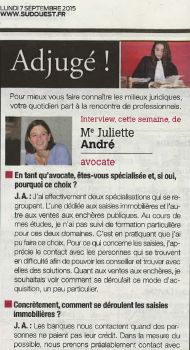 Interview de Juliette André, avocate à Bordeaux, par le Journal Sud Ouest